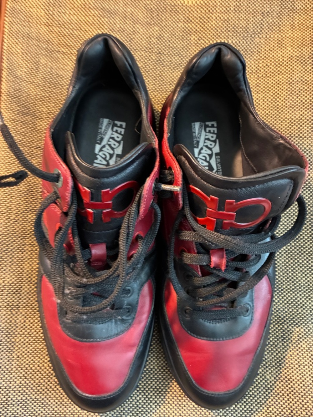 Salvatore Ferragamo Men’s Red and Black Leather Sneakers